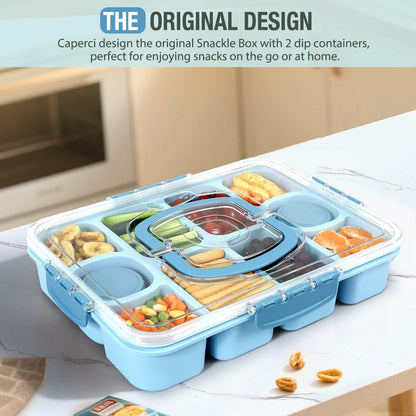 Caperci Snackle Box 10-Compartment Tray with Lid Handle Sky Blue BPA-Free