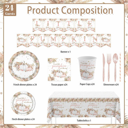 MEHOFOND Boho Fall Pumpkin Baby Shower Decorations 194 Pcs Floral Set