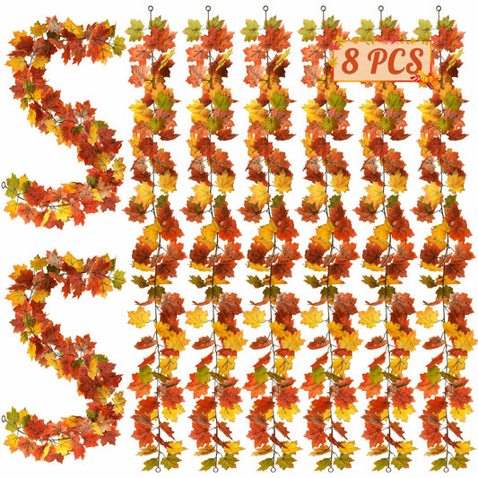 Helimoto Maple Leaf Garland 8 Pack 47.2FT Green Artificial Fall Leaves