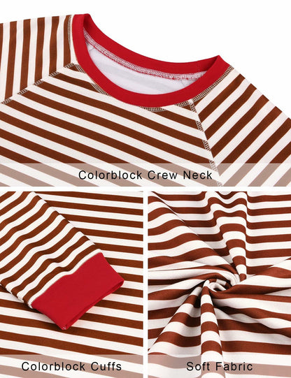 Misyula Style Plus Size Striped Color Block Sweatshirt Red Brown Size XL