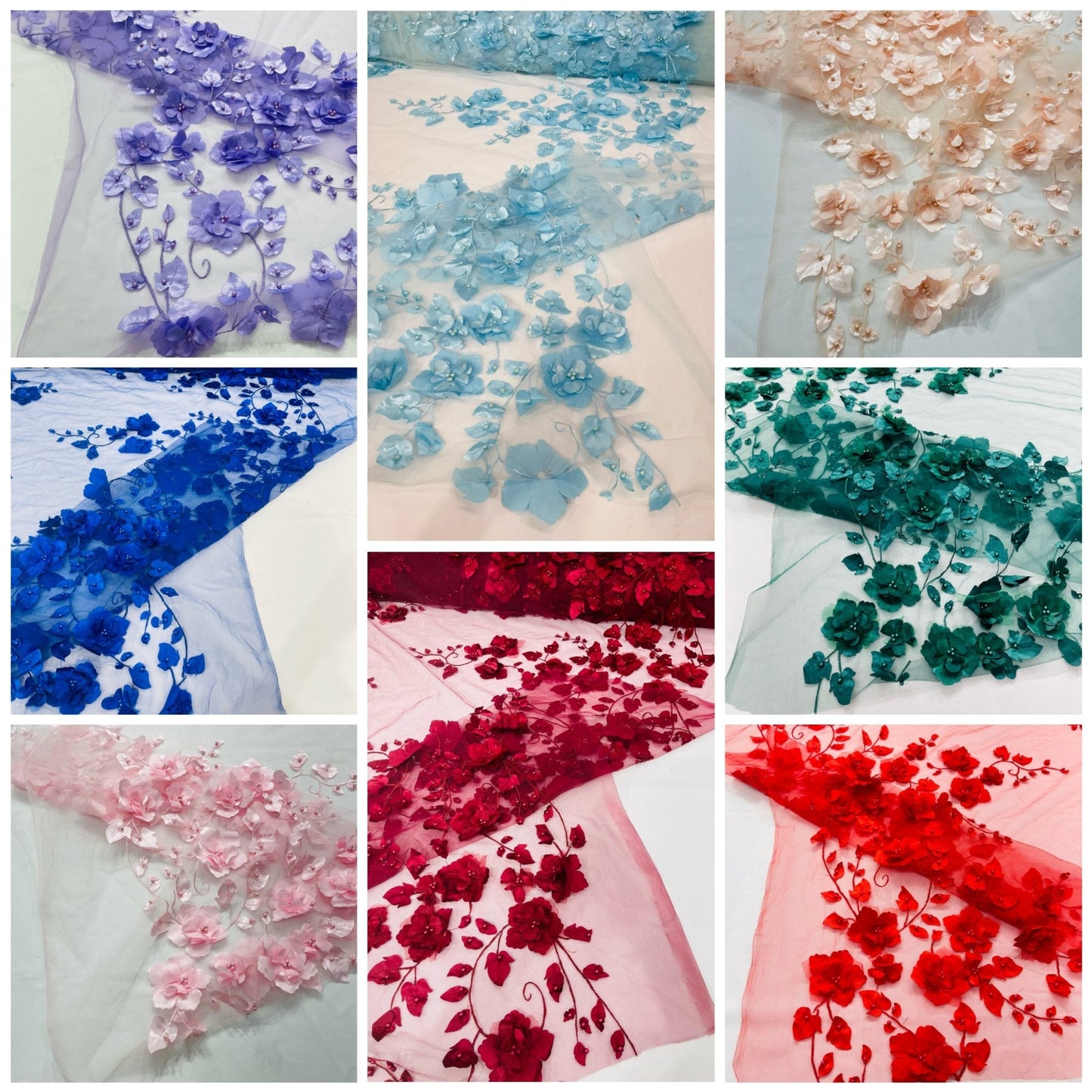 Orquidia 3d floral design embroider with pearls lace 54" Wide| New Creations Fabric & Foam Inc.
