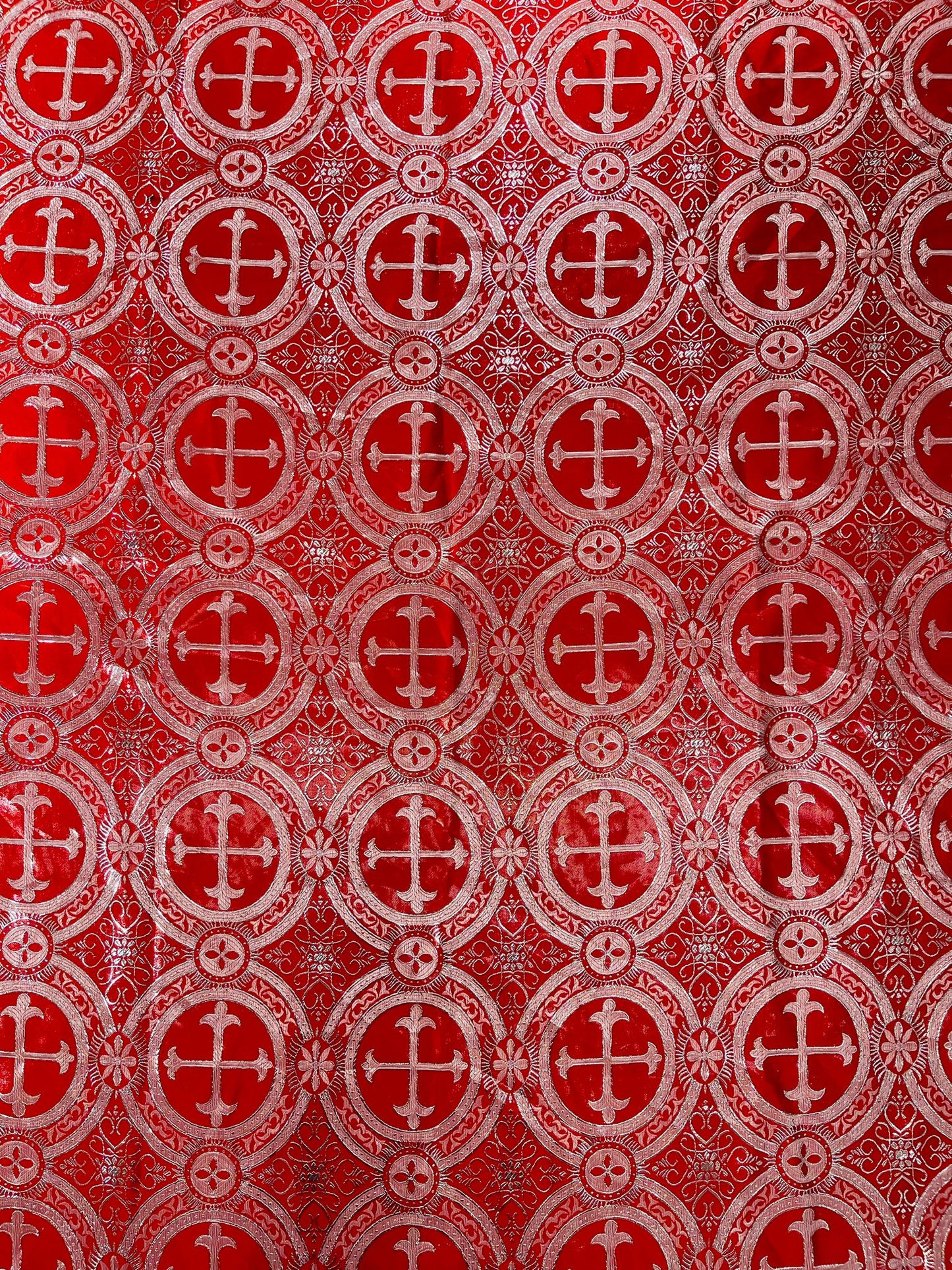 Religious Cross Jacquard Satin 58" Wide| New Creations Fabric & Foam Inc.