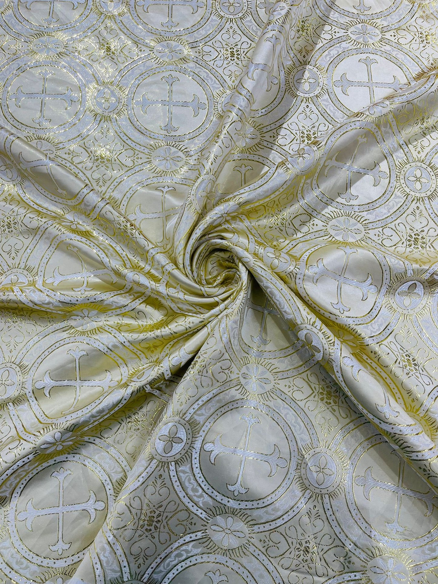 Religious Cross Jacquard Satin 58" Wide| New Creations Fabric & Foam Inc.