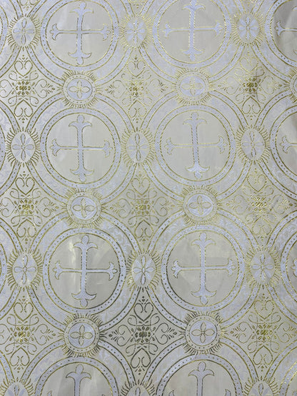 Religious Cross Jacquard Satin 58" Wide| New Creations Fabric & Foam Inc.