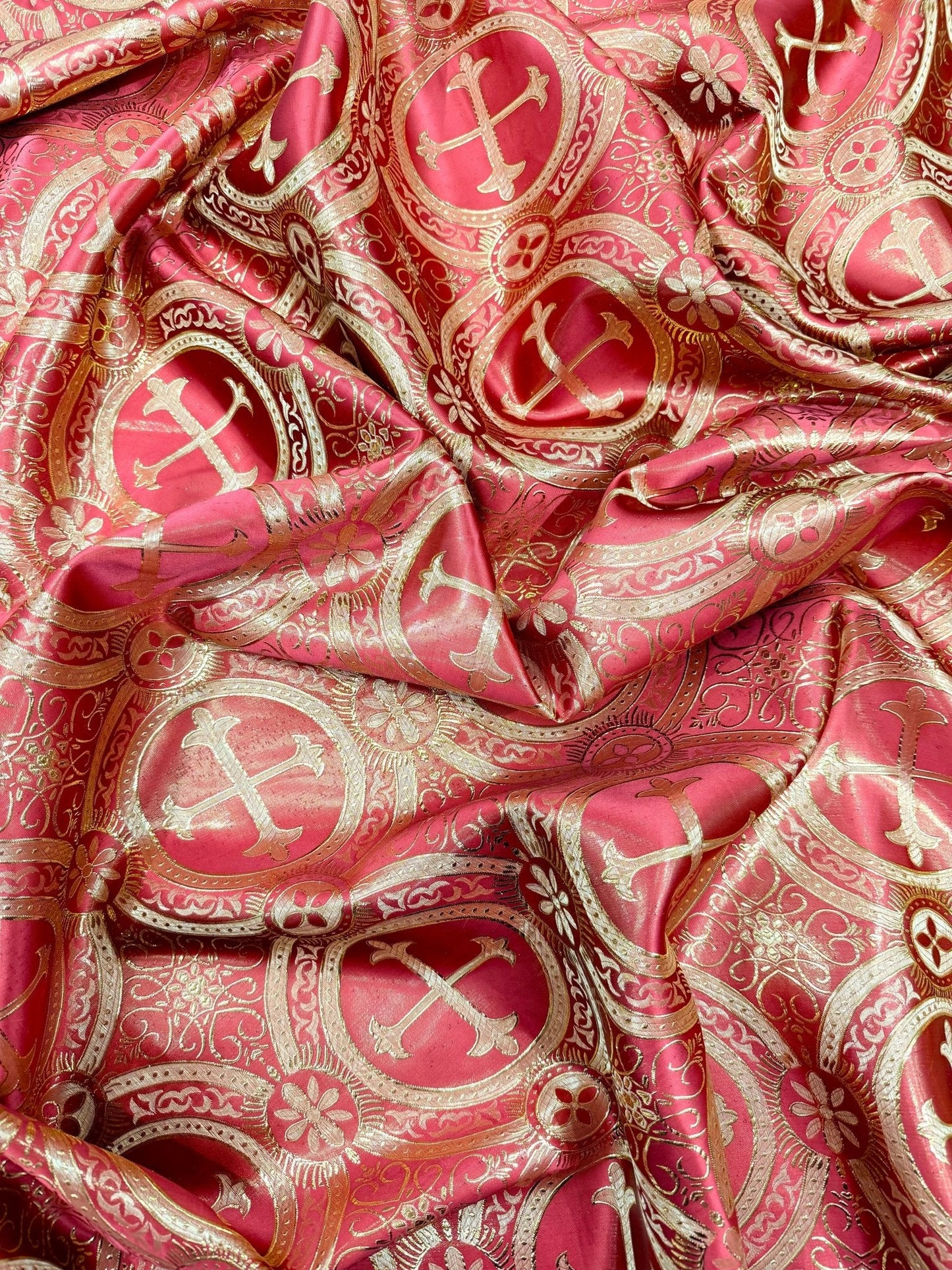 Religious Cross Jacquard Satin 58" Wide| New Creations Fabric & Foam Inc.