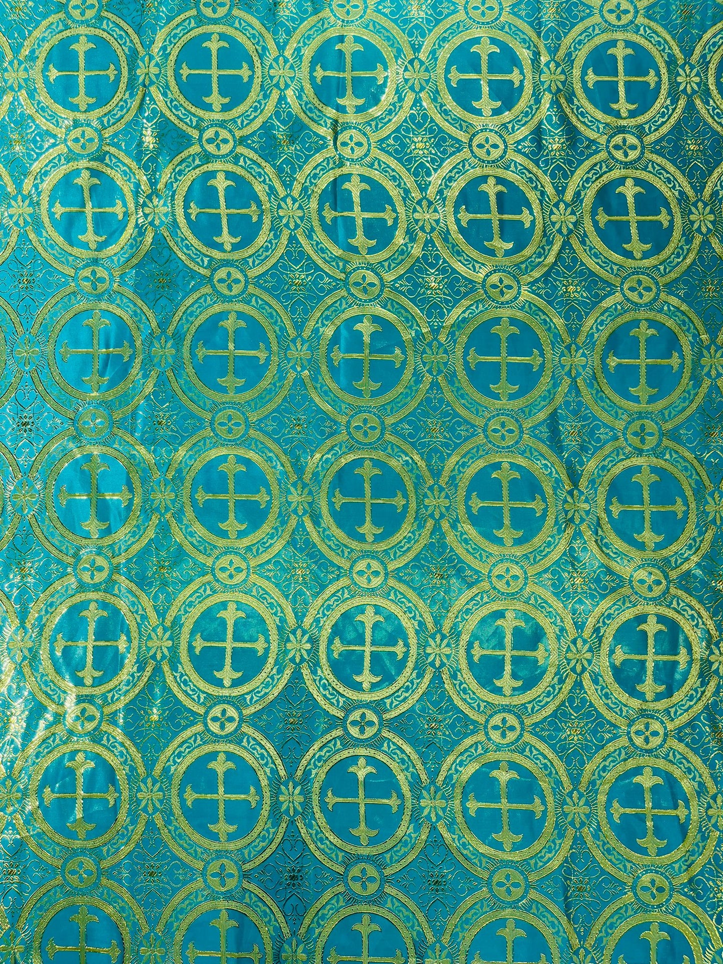 Religious Cross Jacquard Satin 58" Wide| New Creations Fabric & Foam Inc.