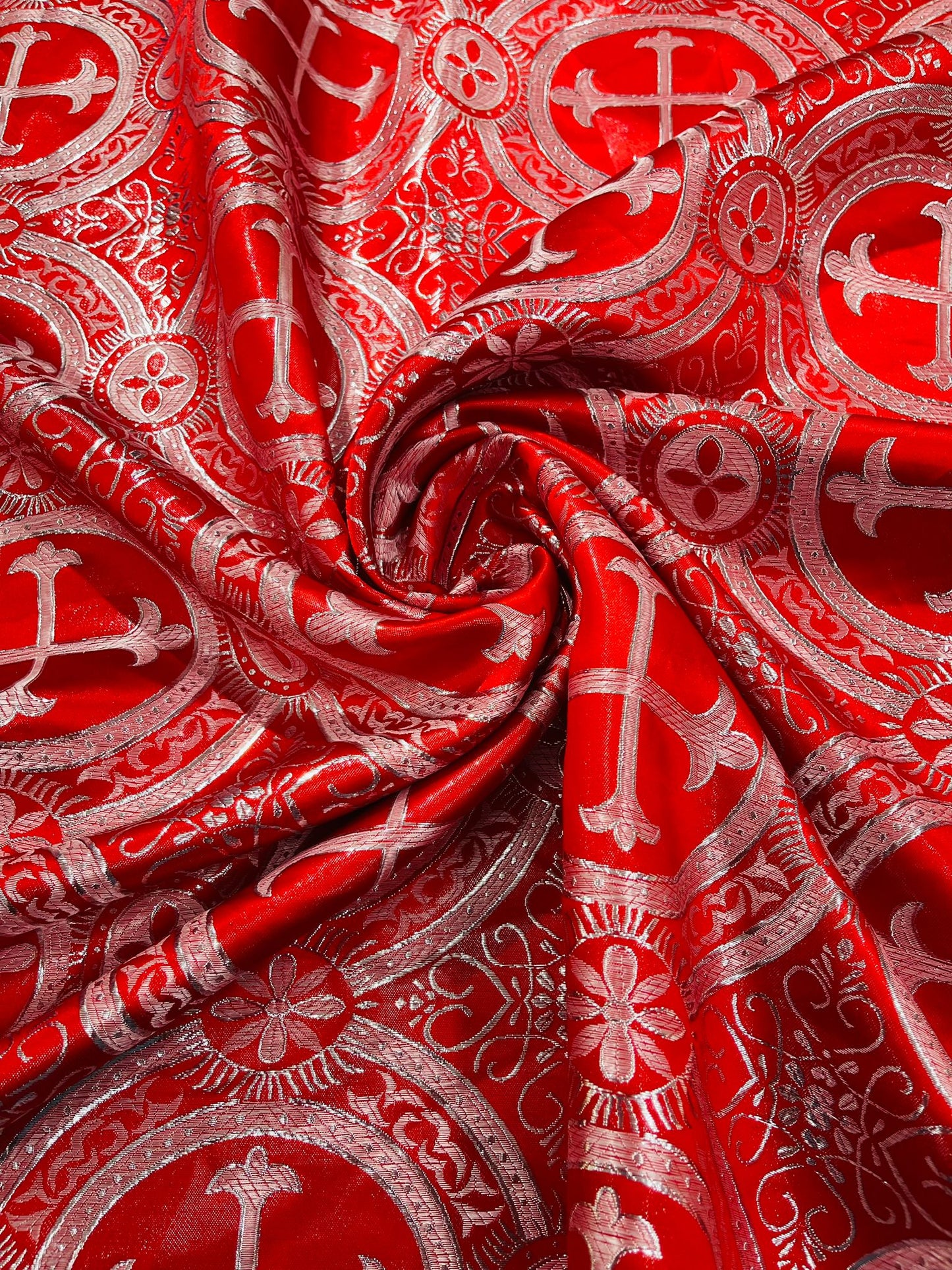 Religious Cross Jacquard Satin 58" Wide| New Creations Fabric & Foam Inc.