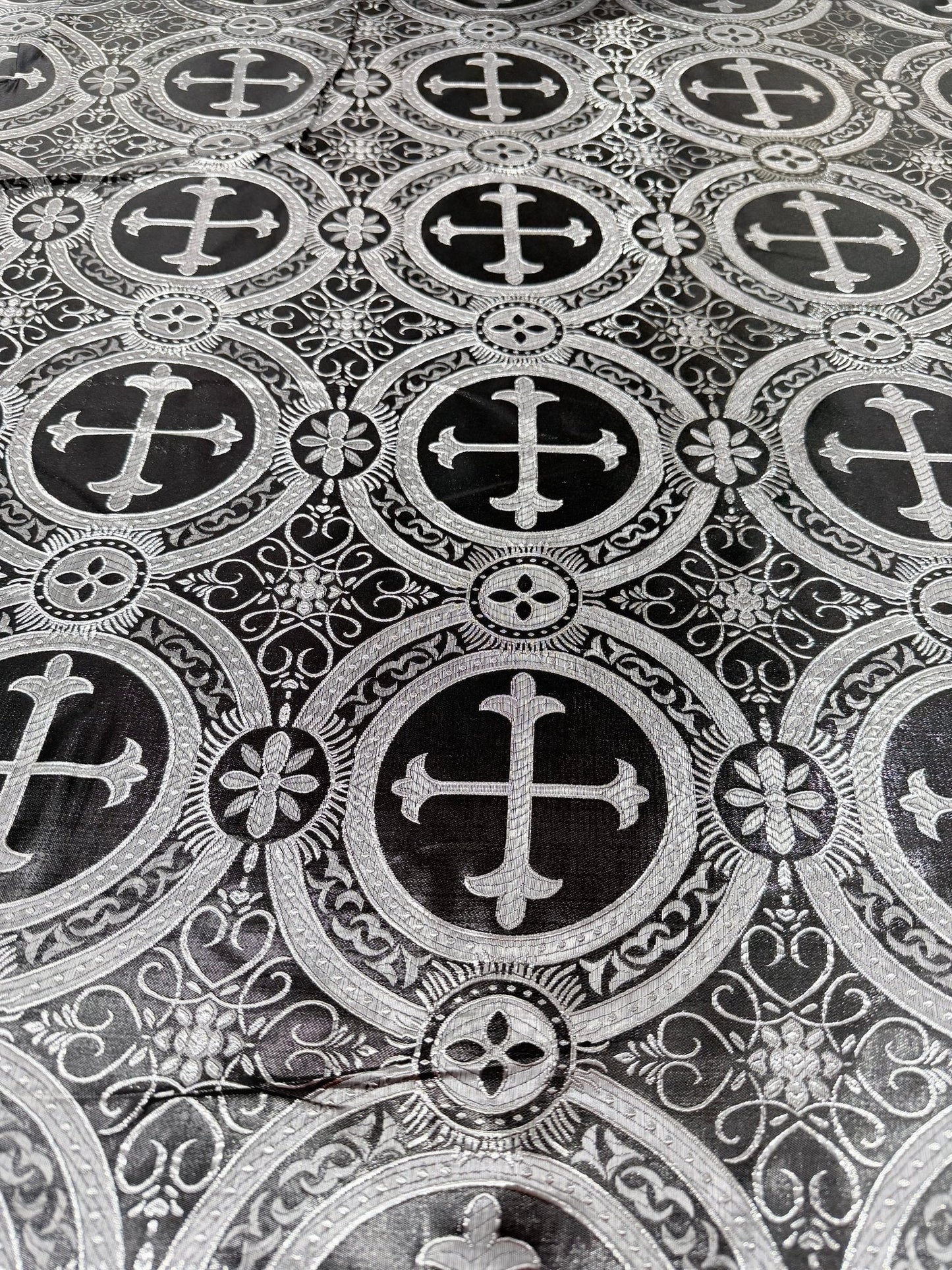 Religious Cross Jacquard Satin 58" Wide| New Creations Fabric & Foam Inc.