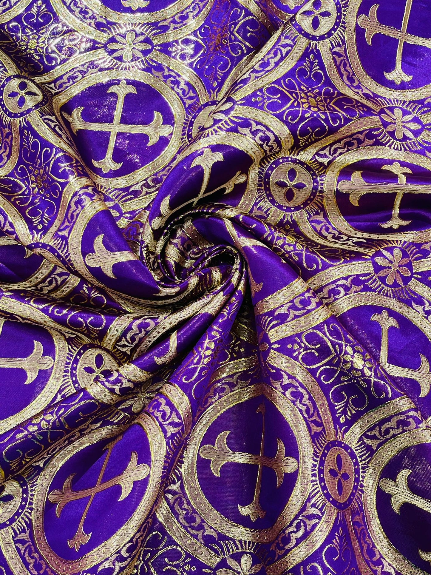 Religious Cross Jacquard Satin 58" Wide| New Creations Fabric & Foam Inc.