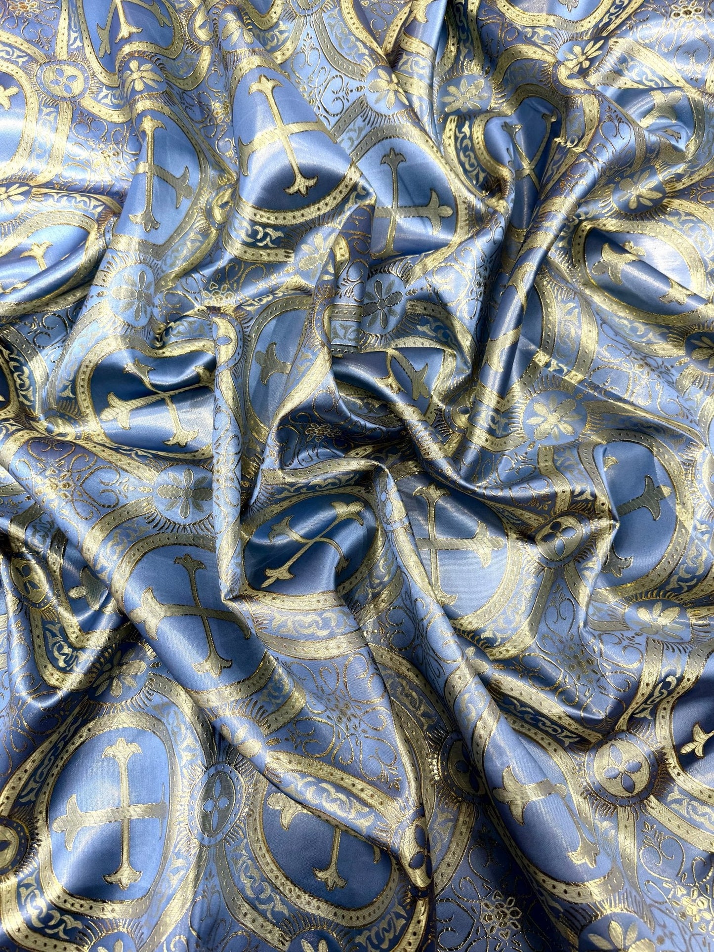 Religious Cross Jacquard Satin 58" Wide| New Creations Fabric & Foam Inc.