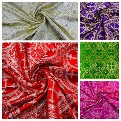 Religious Cross Jacquard Satin 58" Wide| New Creations Fabric & Foam Inc.