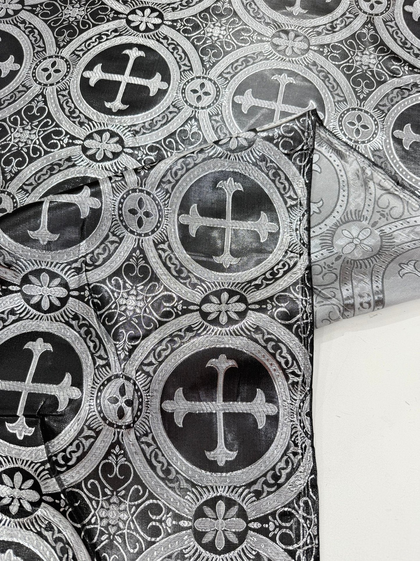 Religious Cross Jacquard Satin 58" Wide| New Creations Fabric & Foam Inc.
