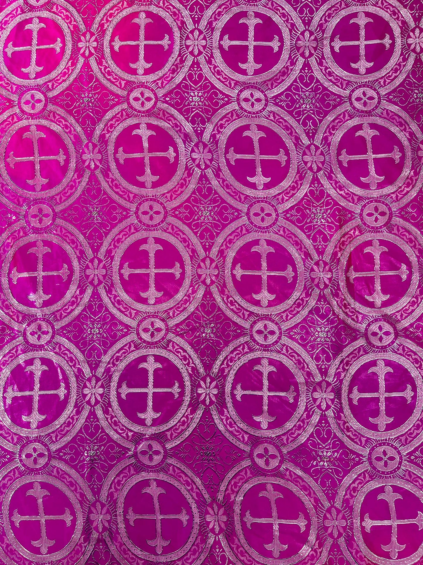 Religious Cross Jacquard Satin 58" Wide| New Creations Fabric & Foam Inc.
