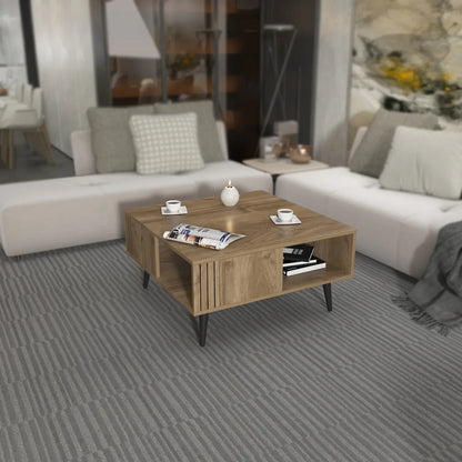 Ronas 35 inch Wide Square Coffee Table with Open Shelf Storage | Cocktail Table