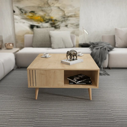 Ronas 35 inch Wide Square Coffee Table with Open Shelf Storage | Cocktail Table