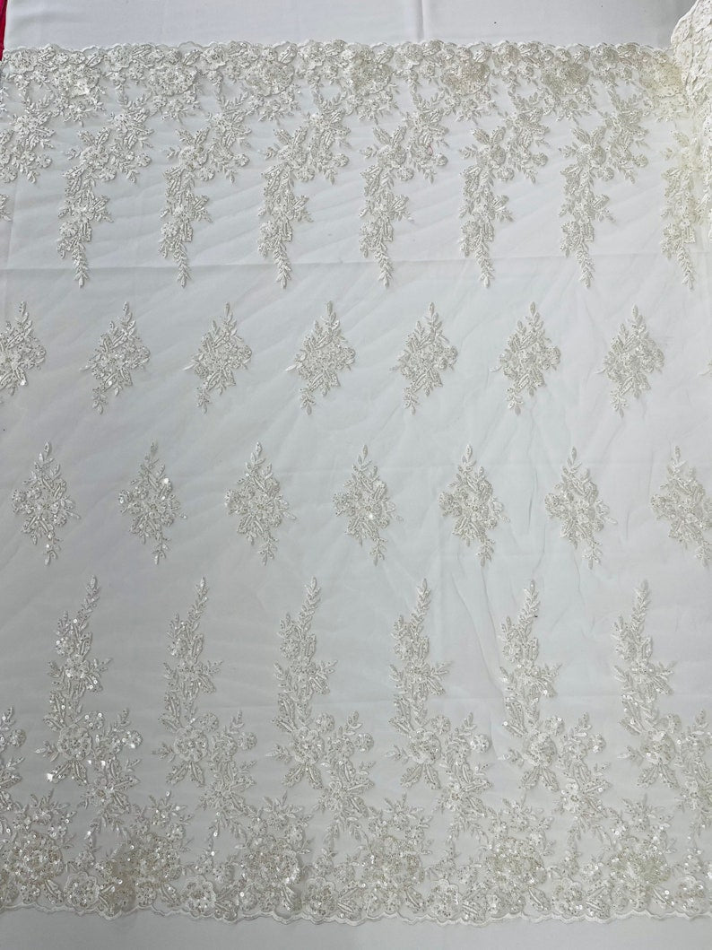 Rose Floral Beaded Lace 50" Wide | New Creation Fabric & Foam Inc.