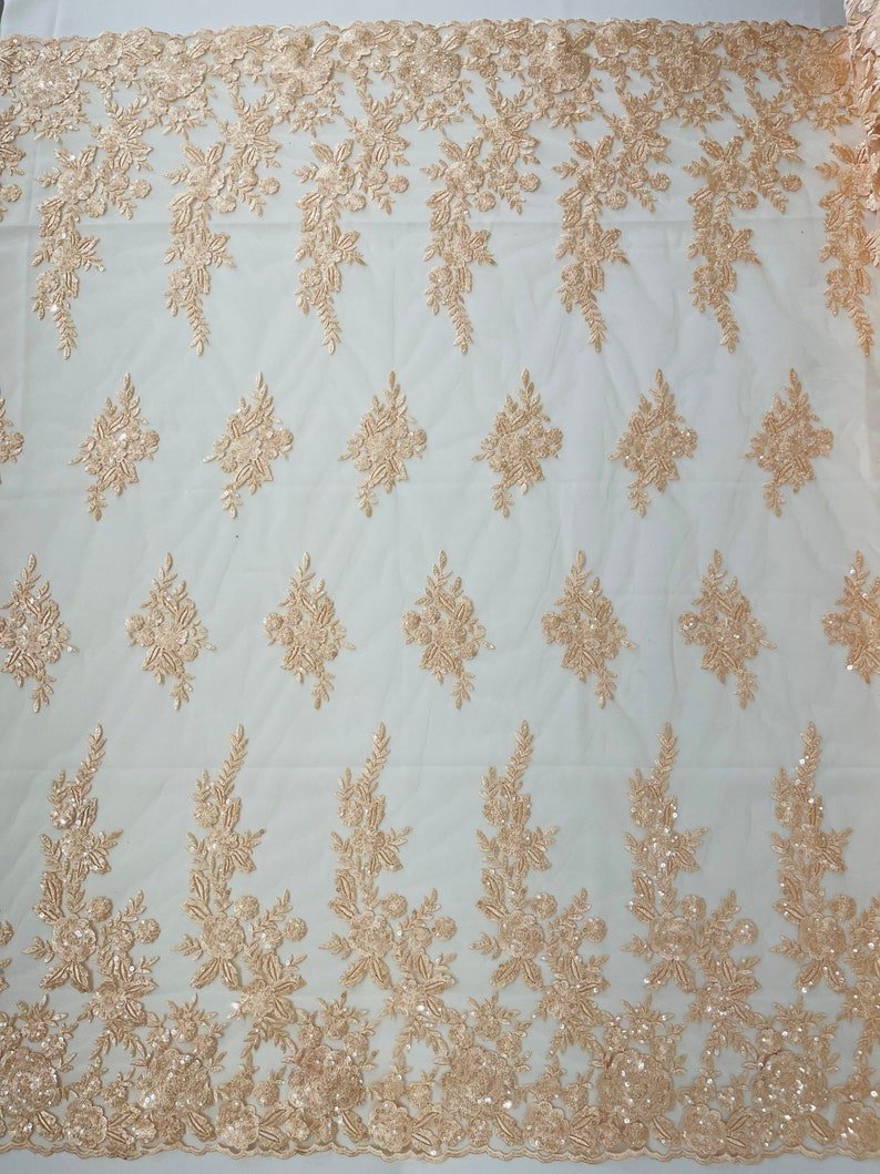 Rose Floral Beaded Lace 50" Wide | New Creation Fabric & Foam Inc.