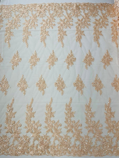 Rose Floral Beaded Lace 50" Wide | New Creation Fabric & Foam Inc.