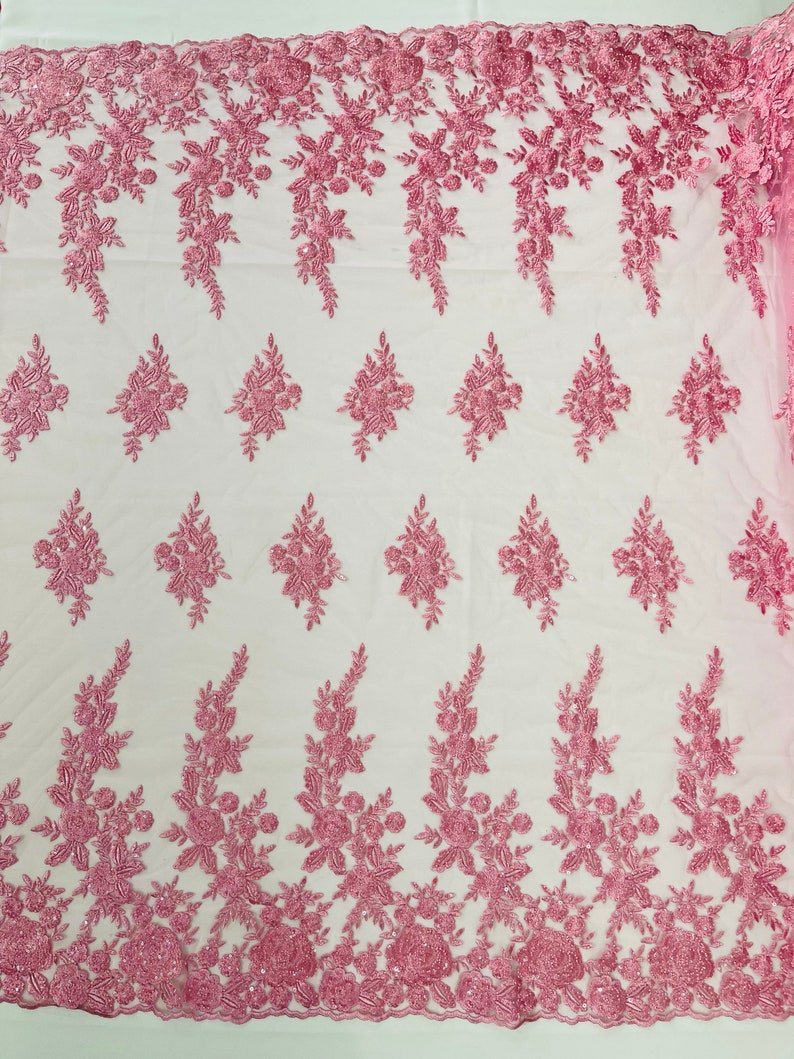 Rose Floral Beaded Lace 50" Wide | New Creation Fabric & Foam Inc.
