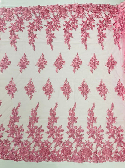 Rose Floral Beaded Lace 50" Wide | New Creation Fabric & Foam Inc.