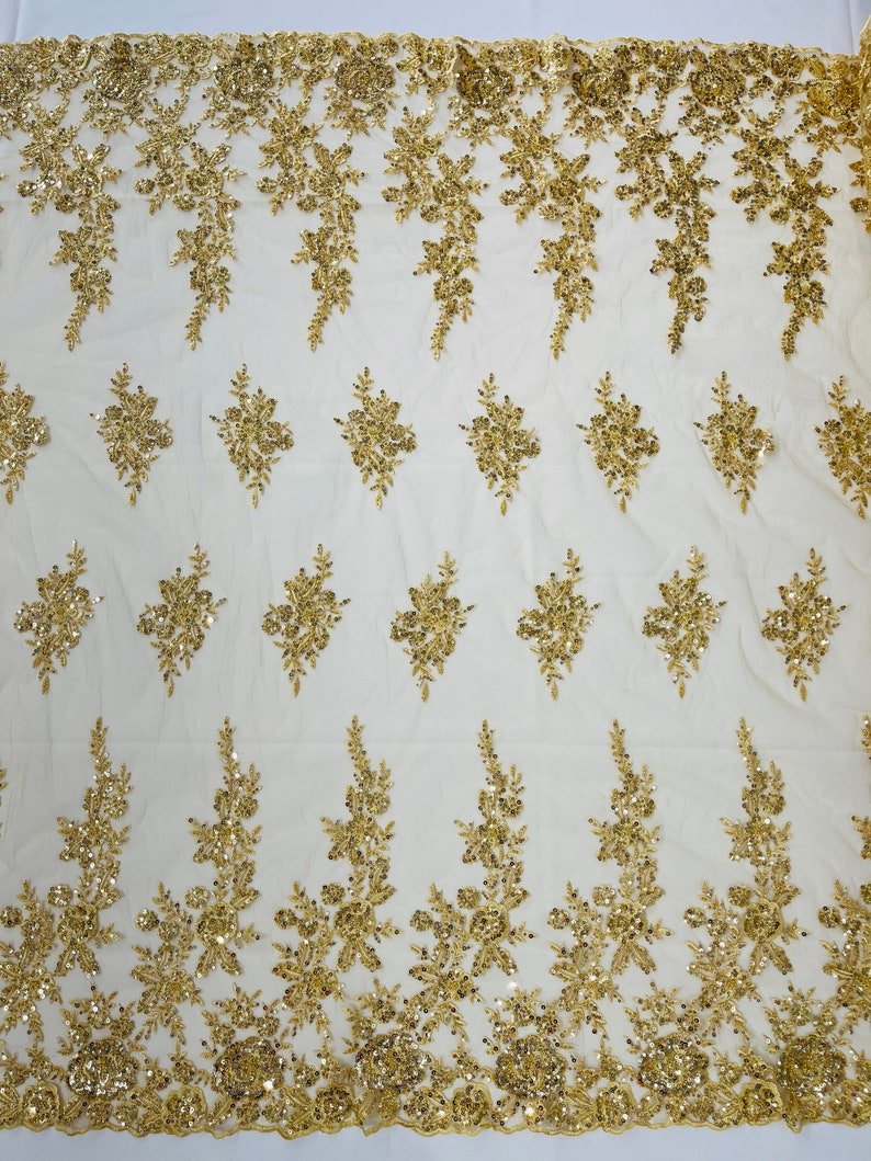 Rose Floral Beaded Lace 50" Wide | New Creation Fabric & Foam Inc.