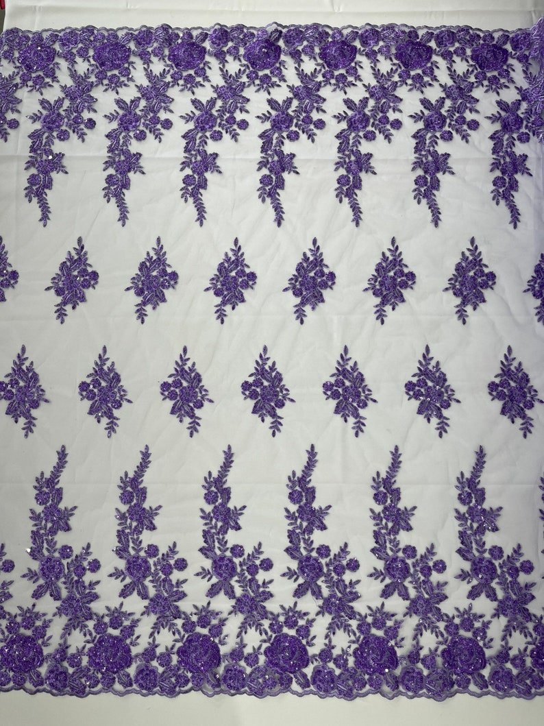 Rose Floral Beaded Lace 50" Wide | New Creation Fabric & Foam Inc.