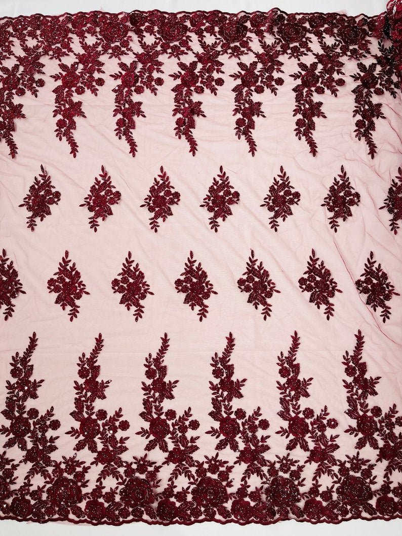 Rose Floral Beaded Lace 50" Wide | New Creation Fabric & Foam Inc.