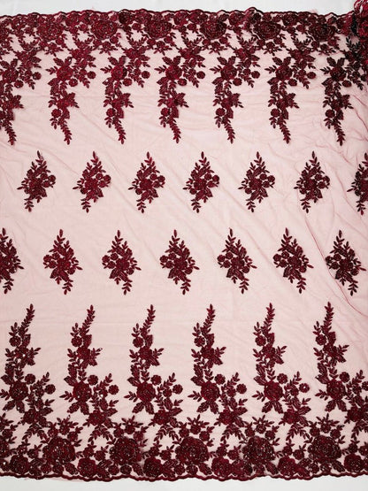 Rose Floral Beaded Lace 50" Wide | New Creation Fabric & Foam Inc.