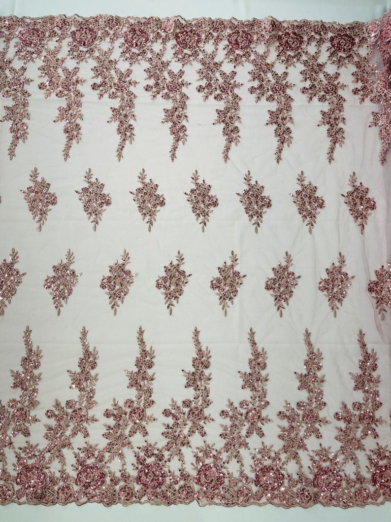 Rose Floral Beaded Lace 50" Wide | New Creation Fabric & Foam Inc.