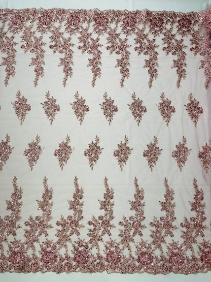 Rose Floral Beaded Lace 50" Wide | New Creation Fabric & Foam Inc.