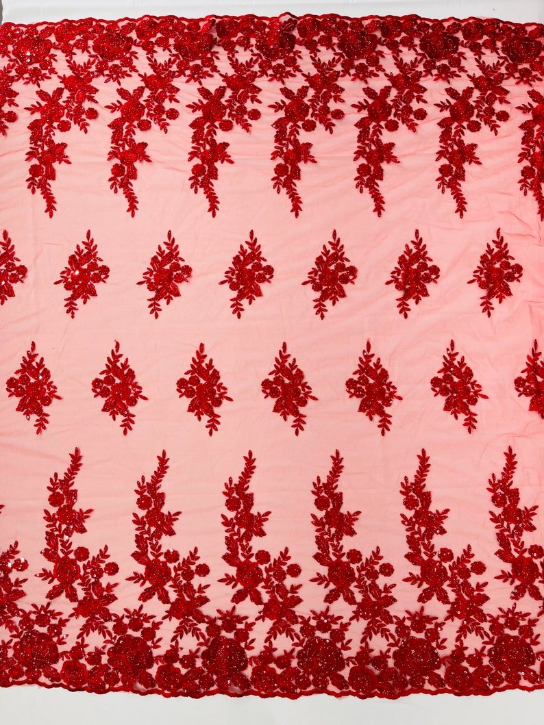 Rose Floral Beaded Lace 50" Wide | New Creation Fabric & Foam Inc.