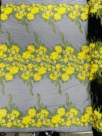 Roses Multi Color Floral Design Embroider On Mesh Lace Fabric| New Creations Fabric & Foam Inc.
