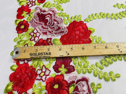 Roses Multi Color Floral Design Embroider On Mesh Lace Fabric| New Creations Fabric & Foam Inc.