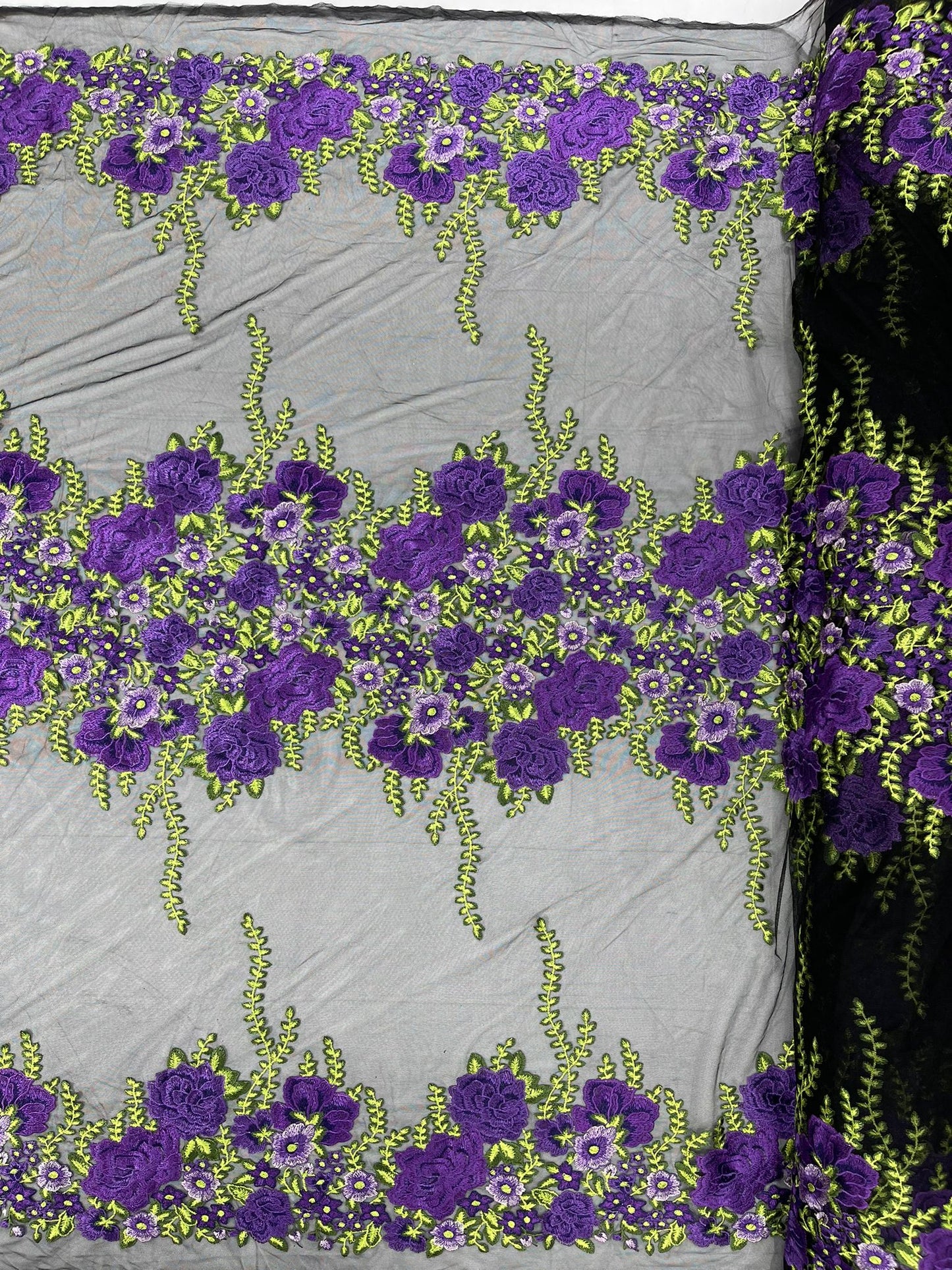 Roses Multi Color Floral Design Embroider On Mesh Lace Fabric| New Creations Fabric & Foam Inc.