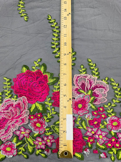 Roses Multi Color Floral Design Embroider On Mesh Lace Fabric| New Creations Fabric & Foam Inc.
