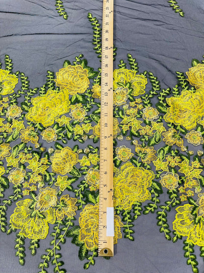 Roses Multi Color Floral Design Embroider On Mesh Lace Fabric| New Creations Fabric & Foam Inc.