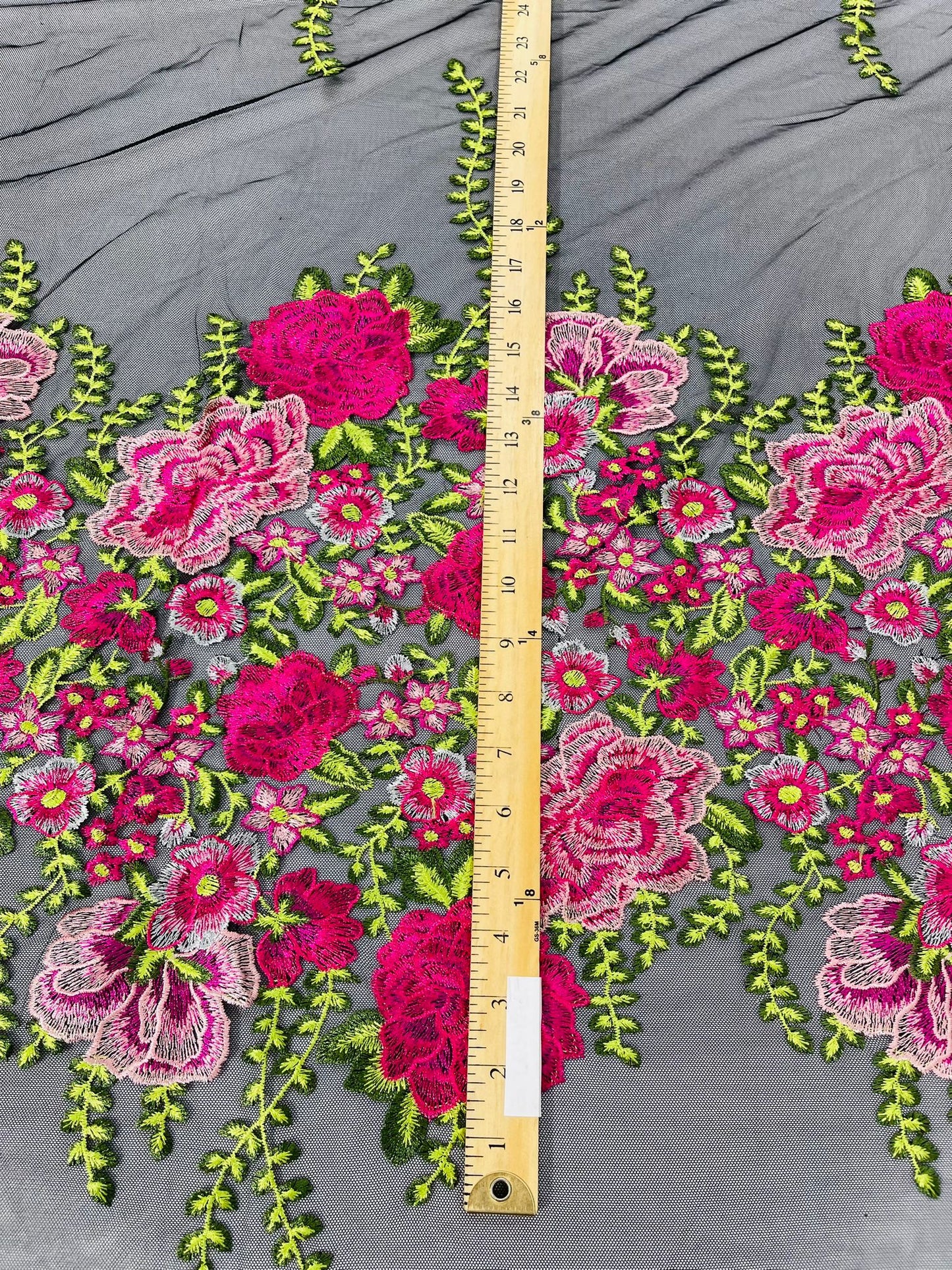 Roses Multi Color Floral Design Embroider On Mesh Lace Fabric| New Creations Fabric & Foam Inc.