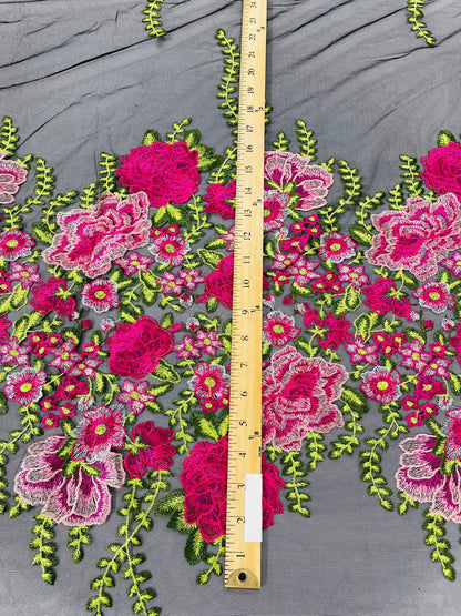 Roses Multi Color Floral Design Embroider On Mesh Lace Fabric| New Creations Fabric & Foam Inc.