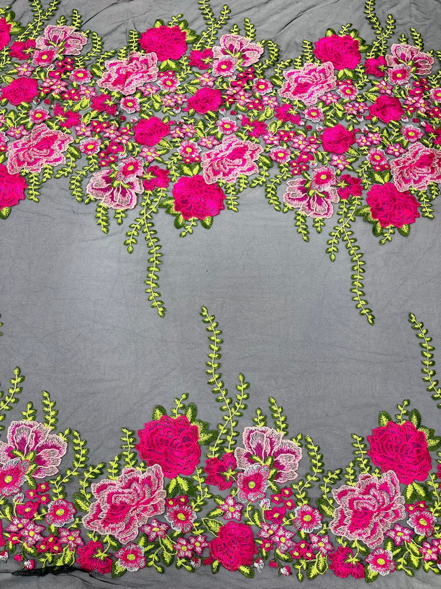 Roses Multi Color Floral Design Embroider On Mesh Lace Fabric| New Creations Fabric & Foam Inc.