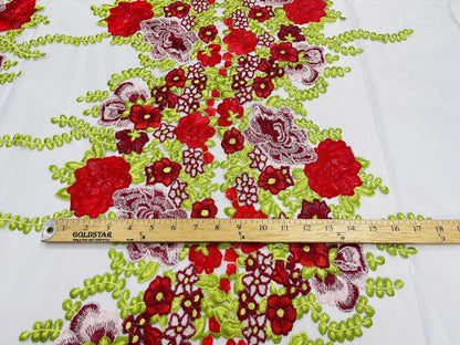 Roses Multi Color Floral Design Embroider On Mesh Lace Fabric| New Creations Fabric & Foam Inc.