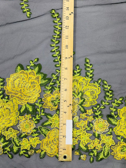 Roses Multi Color Floral Design Embroider On Mesh Lace Fabric| New Creations Fabric & Foam Inc.