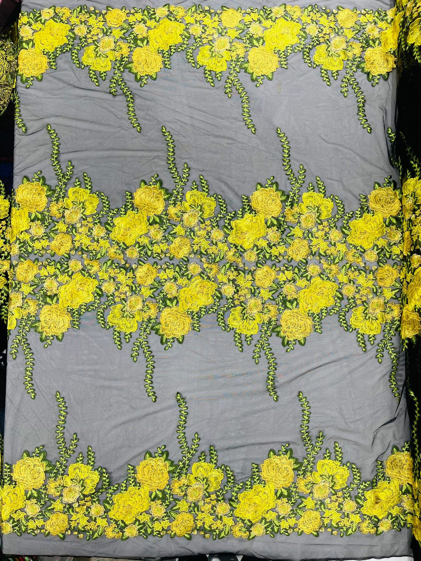 Roses Multi Color Floral Design Embroider On Mesh Lace Fabric| New Creations Fabric & Foam Inc.