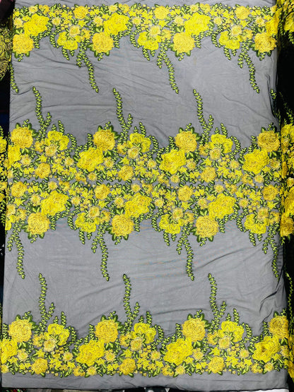 Roses Multi Color Floral Design Embroider On Mesh Lace Fabric| New Creations Fabric & Foam Inc.