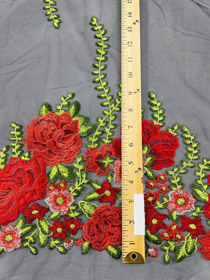 Roses Multi Color Floral Design Embroider On Mesh Lace Fabric| New Creations Fabric & Foam Inc.
