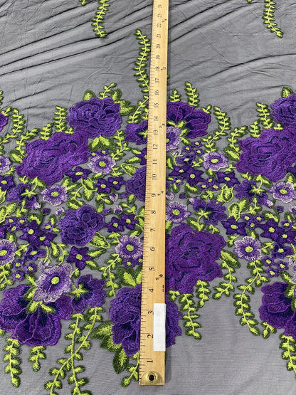 Roses Multi Color Floral Design Embroider On Mesh Lace Fabric| New Creations Fabric & Foam Inc.