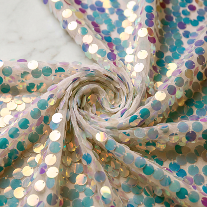Round Sequin Fabric by the Yard 54” Wide – Shiny Sequin Mesh Fabric for Dresses, Costumes, Backdrops & Event Decor
