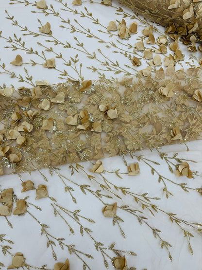 Satin 3D floral glitter Lace 54" Wide| New Creations Fabric & Foam Inc.