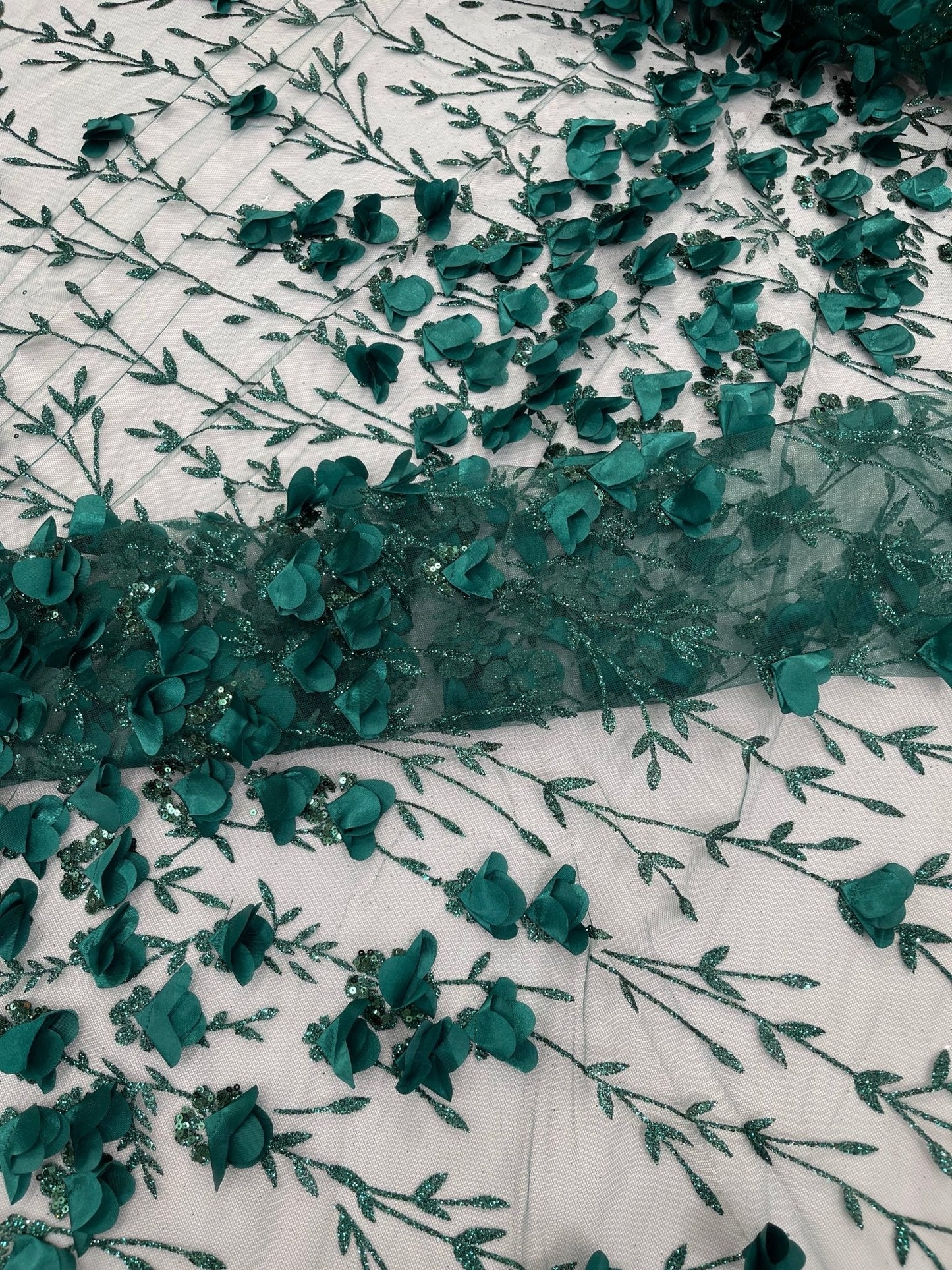 Satin 3D floral glitter Lace 54" Wide| New Creations Fabric & Foam Inc.