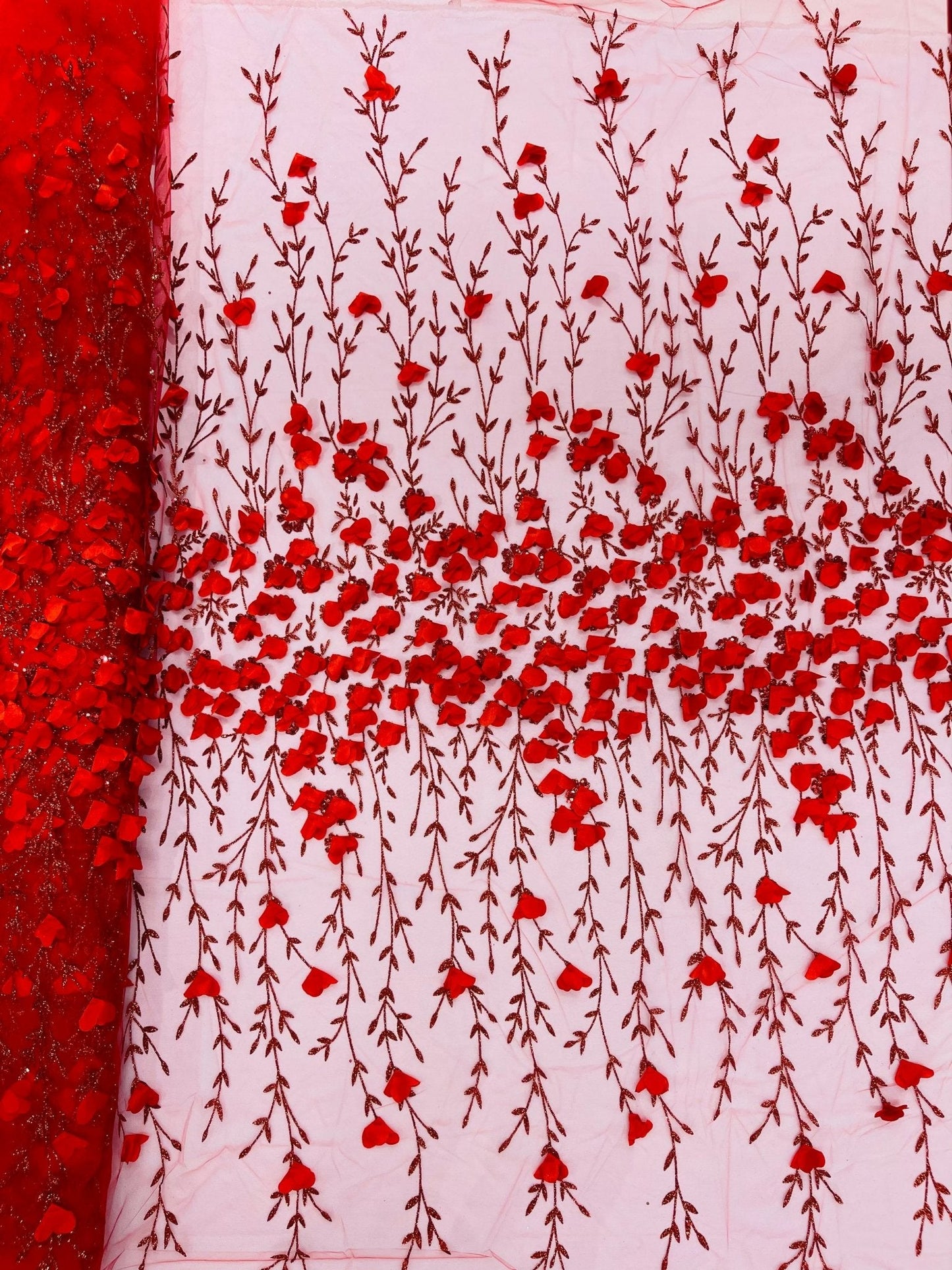 Satin 3D floral glitter Lace 54" Wide| New Creations Fabric & Foam Inc.