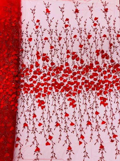 Satin 3D floral glitter Lace 54" Wide| New Creations Fabric & Foam Inc.